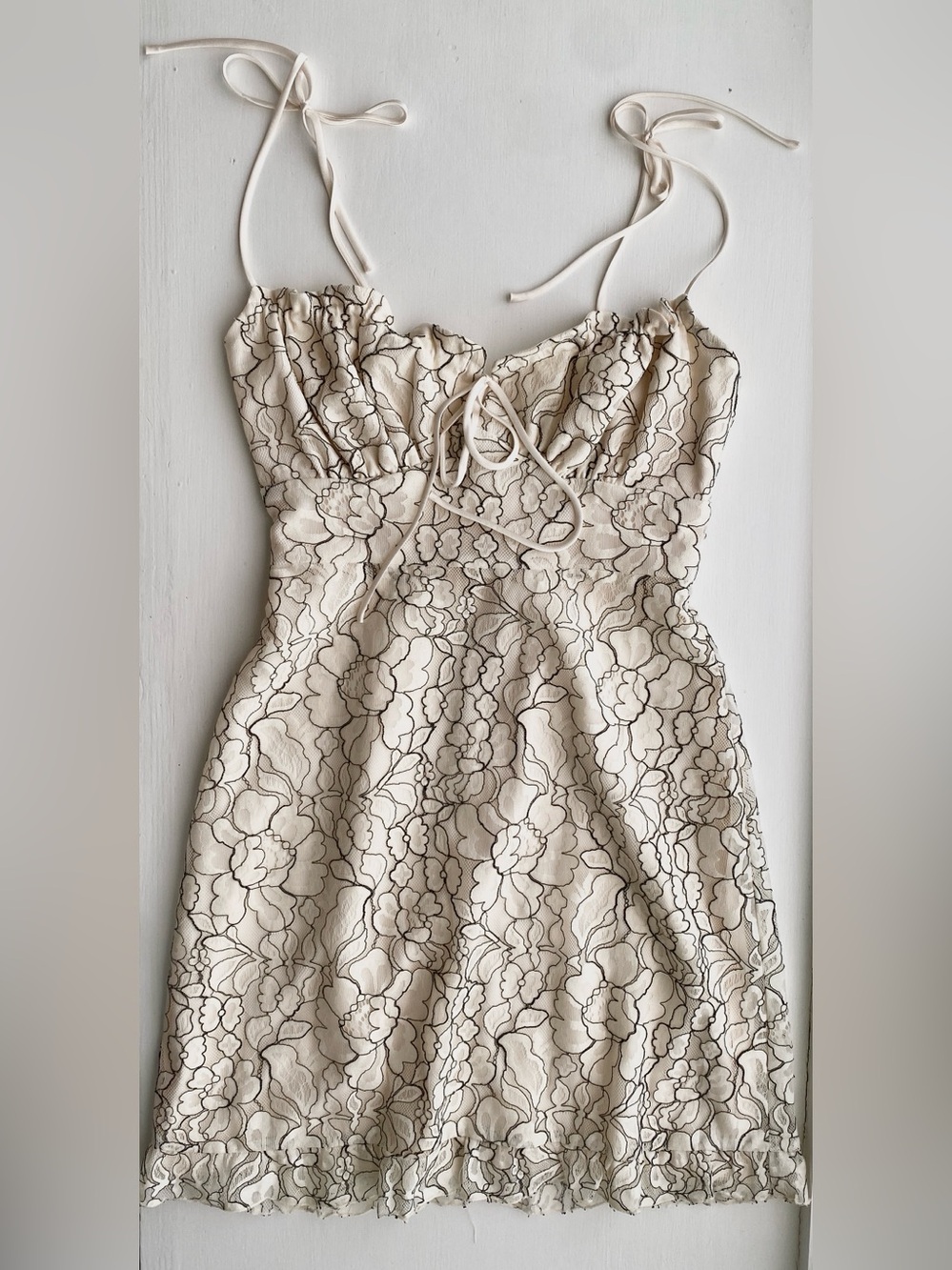 *NWOT* Park & Fifth “Lucille Mini Dress” in Cream with Black Lace Overlay
